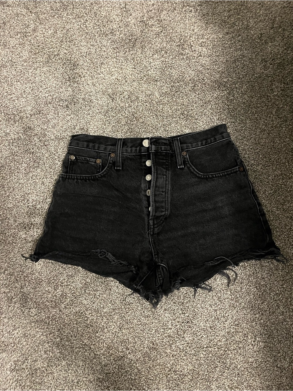 Re/Done Black High-Waist Distressed Jean Shorts